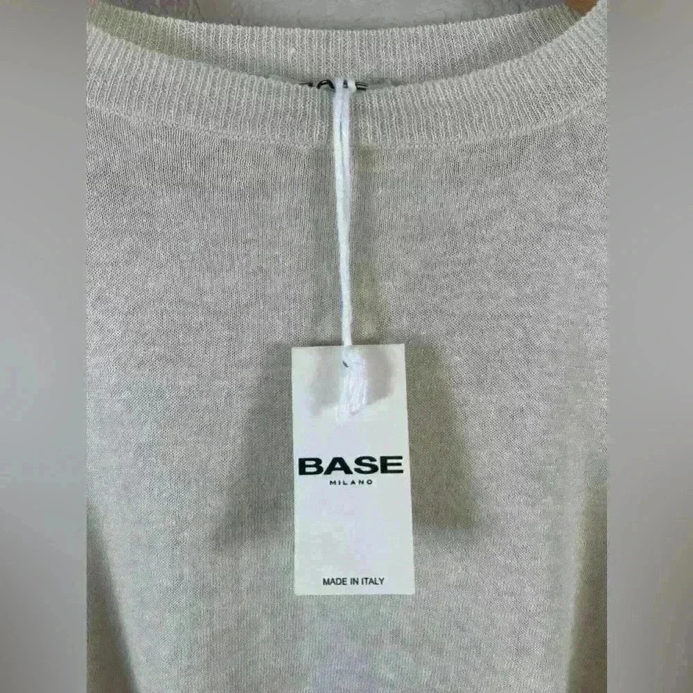 Base Milano Italy Lino Flax/Cotton Blend Long Sleeve Cream Top Women's 42 NWT - Picture 2 of 11